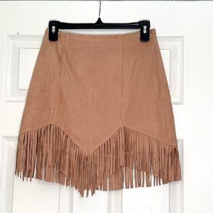 Suede Fringe Mini Skirt